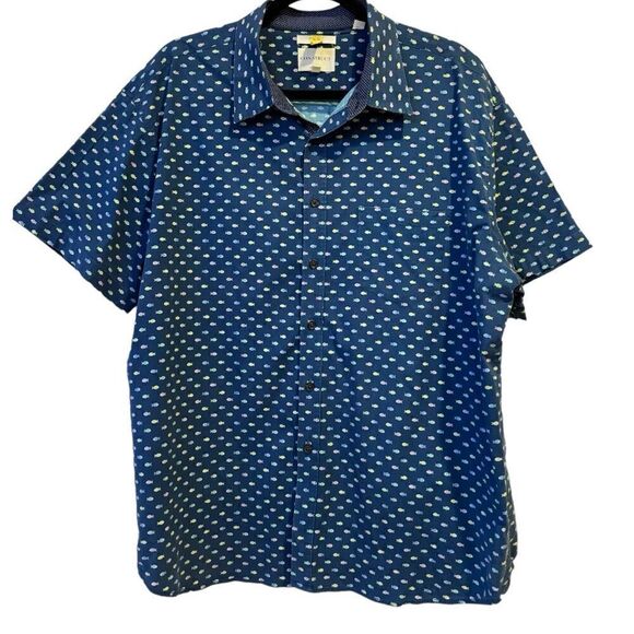 Construct Men’s Slim Fit Tiny Fish Print Button Up Shirt Size XXL Big&Tall - Picture 2 of 9